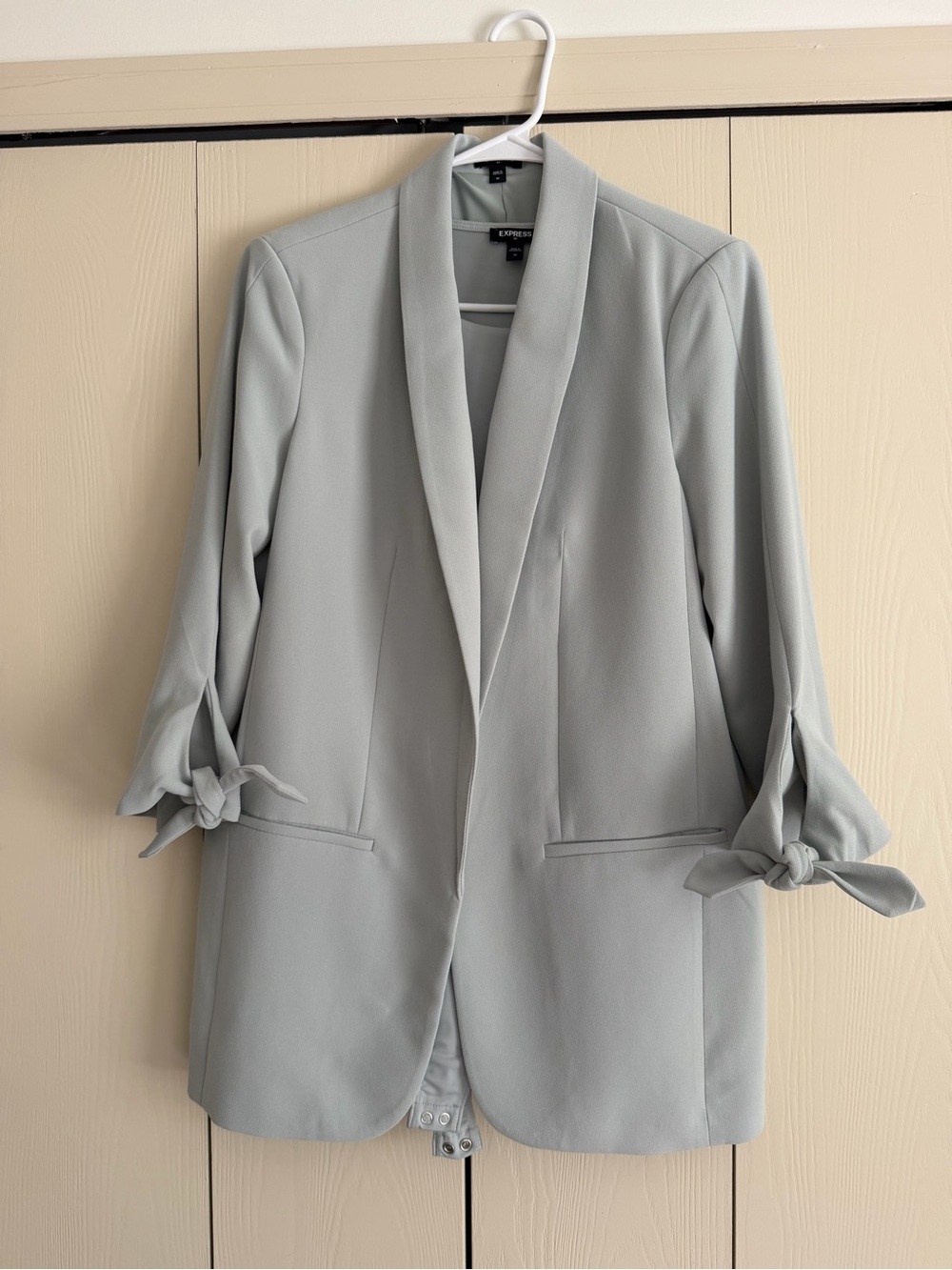 Express Dusty Blue Shawl-Collar Blazer with Tie Sleeves